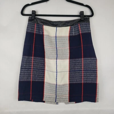 Merona Womens Pencil Skirt Plaid Leather Trim Size 8 - Image 1 of 3