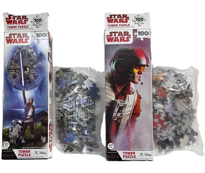 2 Star Wars Puzzles The Last Jedi REY  Poe 100 PC Tower Disney New in Box 2017 - Image 1 of 4