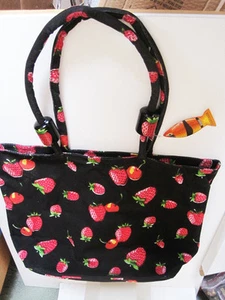 Golden Sands Handpainted Strawberry Cherry Shoulder Overnite Bag w/ Wood tag NWT - Picture 1 of 7
