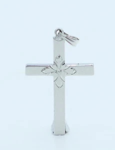 Collar colgante religioso cruz corte floral plata esterlina 925 vintage B. - Imagen 1 de 4
