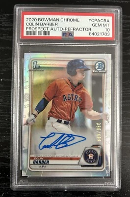 2020 Bowman Chrome Colin Barber Auto Refractor 1st /499 Astros PSA 10 - Image 1 of 2
