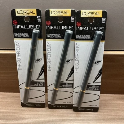 L'Oreal Paris Infallible The Super Slim Liquid Eyeliner #402 Grey  Lot Of 3 - Image 1 of 3