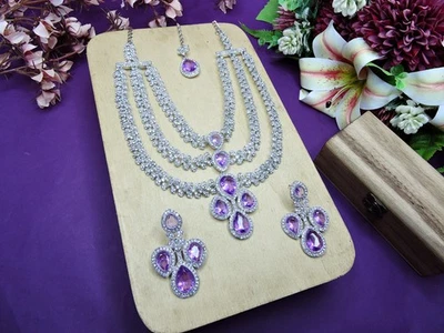印度宝莱坞镀银婚礼和新娘水钻珠宝项链套装 — 第 1/2 张图片