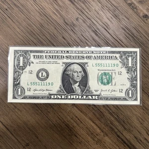 RARE Serial 55511119 w/ Error 2021 $1 Dollar Bill L-D Block Excellent Condition - Picture 1 of 9