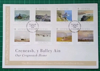 ISLE OF MAN 2022 CRENEASH HOME - WATERCOLOURS CORKISH & BYRNE SET OF 8 ON FDC - Image 1 of 2