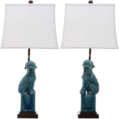 Lighting Collection Foo Dog Blue Table Lamp, Set of 2 - Image 1 of 3