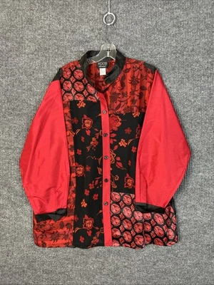 Koos por supuesto! Blusa con botones floral de seda para mujer talla 1X asiática oriental Foto 1 de 4