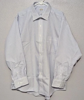 Camisa de vestir Eagle Shirtmakers para hombre talla 18 34/35 blanco azul rayas 100 % algodón Foto 1 de 4