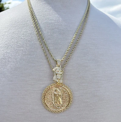 14k Gold plated Two Rope Chains With Crucifix And Jesus Pendant - Image 1 of 3