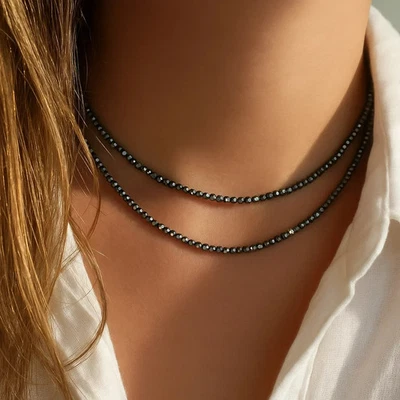 Hematite 2mm Beaded Dainty Boho Choker Women Healing Crystal Necklace Ideal Gift - Image 1 of 4