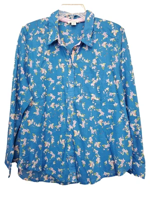 Camisa Sundance Azul Floral Algodón Manga Larga Abotonada Talla PL Pequeña Foto 1 de 4