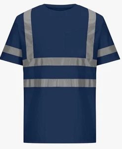 Quick Drying Safety Short Sleeve Pocket Tshirt Navy Hi Vis Construction Work XXL - Picture 1 of 10