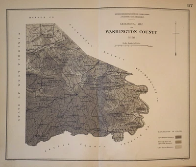 Mapa geológico a color de 1885 - Condado de Washington, Pensilvania (9x11)-#57 Foto 1 de 2