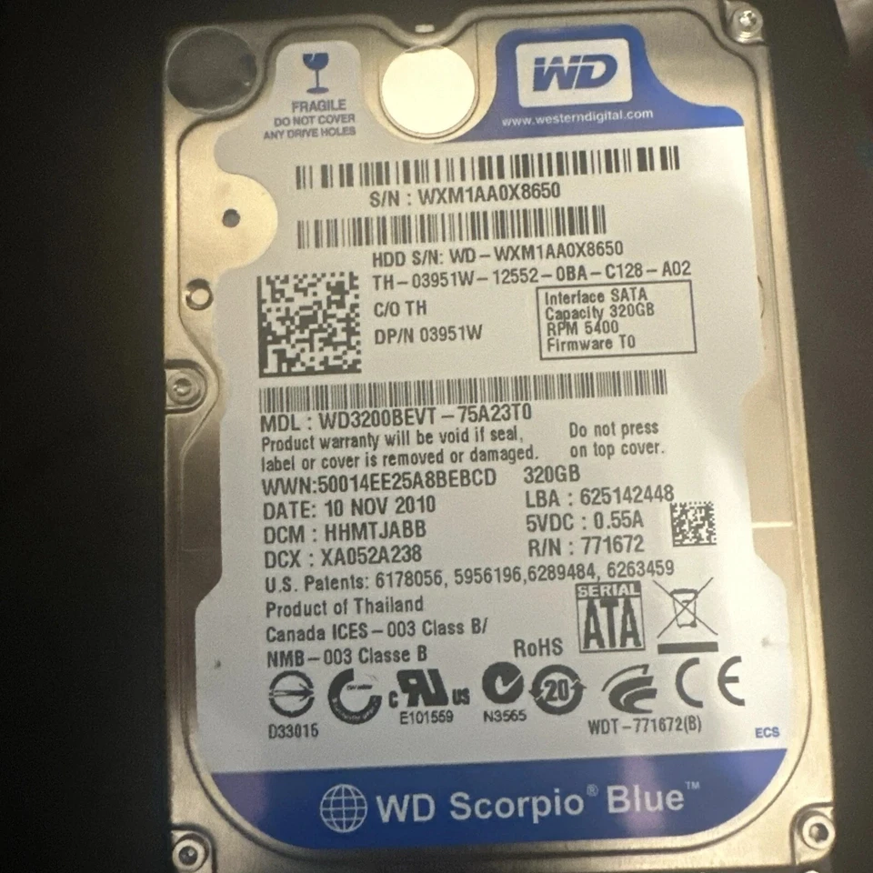 Western Digital Scorpio Blue 320GB Internal 5400RPM 2.5" (WD3200BEVT) HDD - Image 1 of 1