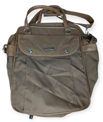 复古新秀丽棕色包带皮革装饰 15 英寸 x 13 英寸 x 7 英寸带可调节肩带 — 第 1/4 张图片