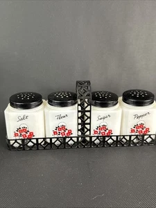 Tipp City McKee 5tlg Milchglas Blumenkorb Gewürzgläser Shaker Set mit Gestell - Bild 1 von 13