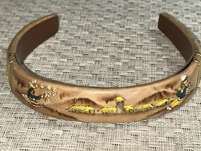Vintage Retro Tooled Leather Headband Tan Made In Peru - Image 1 of 4