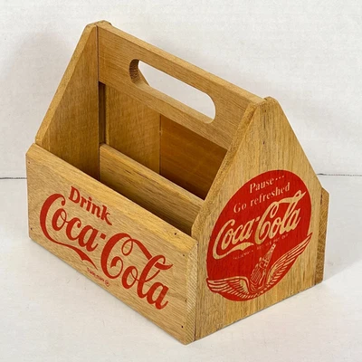 Винтажный Coca-Cola деревянный ящик Caddy / перевозчик "пауза... идти освежиться" VGC - Изображение 1 из 4