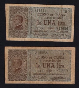 LOT *X2* *ITALY 1 LIRA 1914* *P-36A* - Picture 1 of 2