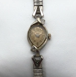 Vtg Bulova Watch Women 14mm 10K Rolled White Gold Stretch Band Manual Wind - Picture 1 of 15