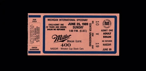 1989 MICHIGAN SPEEDWAY TICKET-MILLER 400-BILL ELLIOT WINS-COORS-MIS-HOF Cover