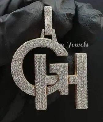 Colgante Hombre REAL 925 Plata 5.33ct MOISSANITA CUALQUIER CÍRCULO DE 2 LETRAS 2" Pass Tester Foto 1 de 4