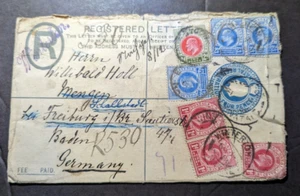 1908 Registered Letter Natal South Africa Cover to Freiburg Baden Germany - Picture 1 of 2
