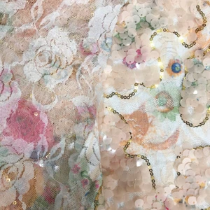 Tela Estampada Multicolor con Lentejuelas Desnudas Bordada Encaje Baile de graduación Noche Tela - Imagen 1 de 5