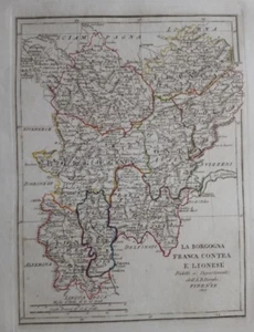1819 Dörfer Karte Burgund Franca Grafschaft Lyon Lyon Dijon Macon Auxerre France - Bild 1 von 2