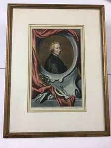 Handcolored 1743 Engraving Of John Dryden Engraved By Jacobus Houbraken - Picture 1 of 9