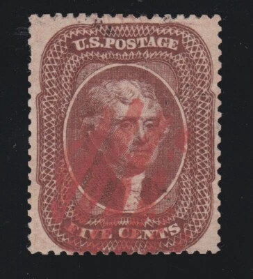 US 30 5c Jefferson Used with Red Grid Cancel F-VF SCV $1300 - Image 1 of 2
