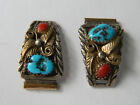 Navajo Ladies Watch Cuffs Sterling Silver Turquoise & Coral Estate Item c 1970's