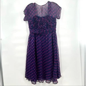 J. Peterman blue silk dress with pink polka dots 14 short sleeve - Picture 1 of 9