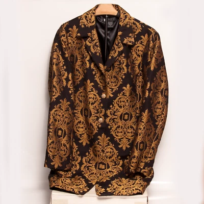Carol Little Blazer Womens 14 Black Gold Brocade Jacket Rhinestone Buttons Lux - Image 1 of 4