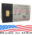 2 Gram Gold Bar 24K Tgr Bullion 999.9 Fine North American Assay Ltd Quantities !