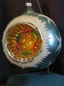 Vtg. Jumbo Poland Round Double Indent Mercury Glass Christmas Ornament c.1950s - Picture 1 of 10