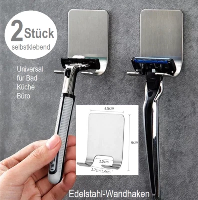 2x Edelstahl Klebehaken Rasierer Halter Haken Dusche Bad Küche Handtuch Kabel  - Bild 1 von 3
