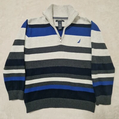 Suéter Nautica Juvenil M 10/12 Gris Azul Negro 1/4 Cremallera 100% Algodón Foto 1 de 4