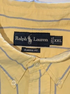 RALPH LAUREN Shirt Men Yellow Stripe Button Short Sleeve XXL Classic Color Pony - Picture 1 of 6