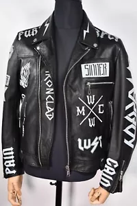 REPLAY Patterned Black Leather Biker Jacket Men's size L - Picture 1 of 16