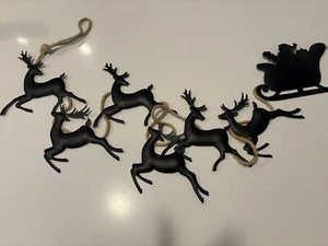 Pottery Barn Metal Santa’s Sleigh And Reindeer Garland Banner For Wall, Tree ETC - Picture 1 of 5