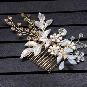 Gold Bridal Hair Comb Rhinestone Wedding Clip Flower Hair Accessories Head Piece - Picture 1 of 6