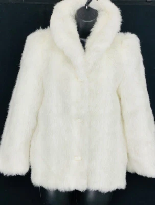 复古 20 世纪 70 年代白色人造毛皮大衣,灰色泡泡袖正式秋冬 — 第 1/4 张图片