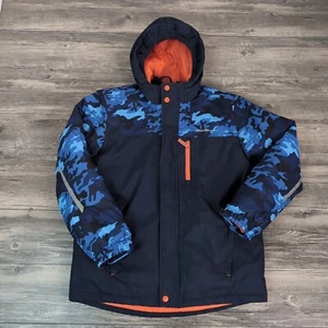 Eddie Bauer Ski Jacket kids Size 14 Large Boys Camo Blue Orange Hooded 3-1 Coat - Picture 1 of 20