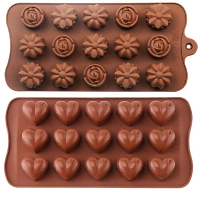 BARGAINS EXPRESS UK 2pc Hearts Rose Flowers Silicone Mould Chocolate Fondant Jelly Ice Cube Mold