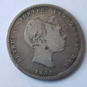 Portugal 200 Reis 1855 Silver Coin - Picture 1 of 2