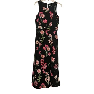 Karl Lagerfeld Paris Black Floral Midi Dress Sleeveless Fit Flare Size 8 - Image 1 of 4