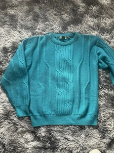 Vtg Colors Alexander Julian 100% Wool Sweater Aqua Sz Large - Picture 1 of 4
