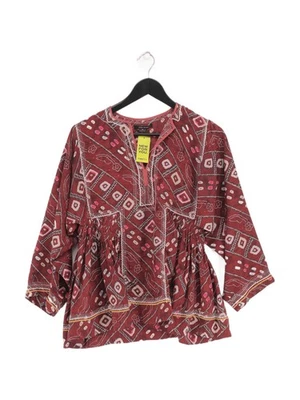 Isabel Marant Women's Top S Red Geometric 100% Silk Long Sleeve V-Neck Basic — 第 1/4 张图片