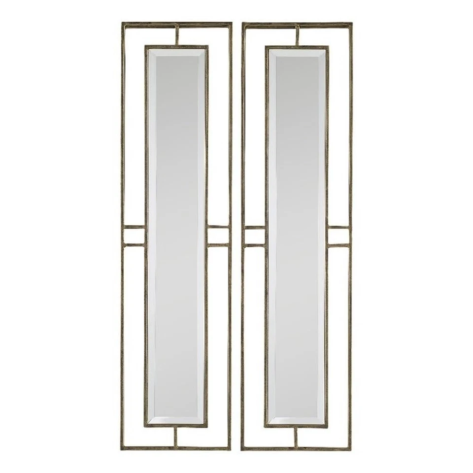 Uttermost 07082 Rutledge 30 X 8 Inch Antiqued Gold Wall Mirrors Set of 2